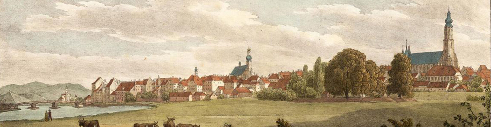 Historische Darstellung der Stadtsilhouette Straubings